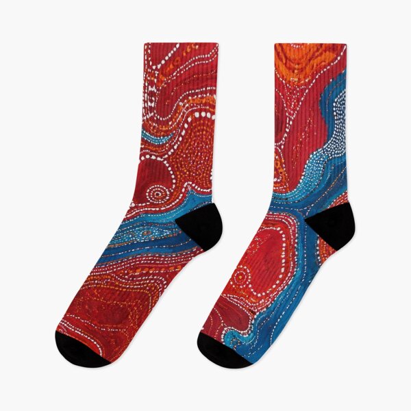 Item preview, Aboriginal Inspired Dot Art - Crimson Lava Blue Water Paths designed and sold by GrinGalore.