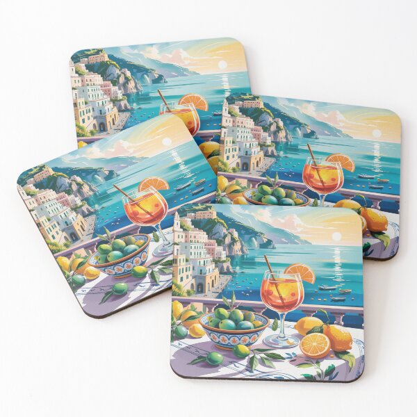 Item preview, Amalfi Coast Aperitivo Hour - Aperol Spritz Italian Summer Gouache Art designed and sold by Tamas Das.
