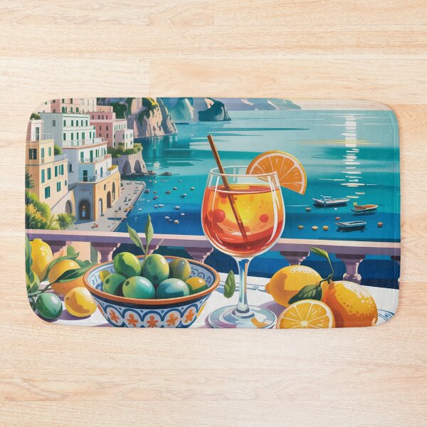 Item preview, Amalfi Coast Aperitivo Hour - Aperol Spritz Italian Summer Gouache Art designed and sold by Tamas Das.
