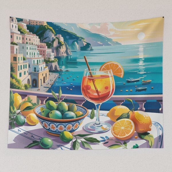 Item preview, Amalfi Coast Aperitivo Hour - Aperol Spritz Italian Summer Gouache Art designed and sold by Tamas Das.