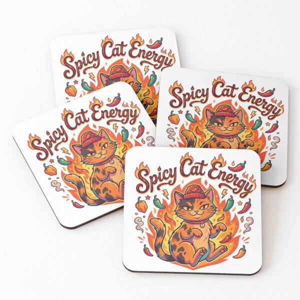 Item preview, Spicy Cat Energy – Funny Fiery Cat with Peppers Illustration designed and sold by SoftPawsAtelier.