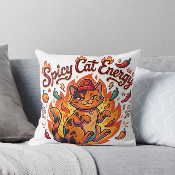 Item preview, Spicy Cat Energy – Funny Fiery Cat with Peppers Illustration designed and sold by SoftPawsAtelier.