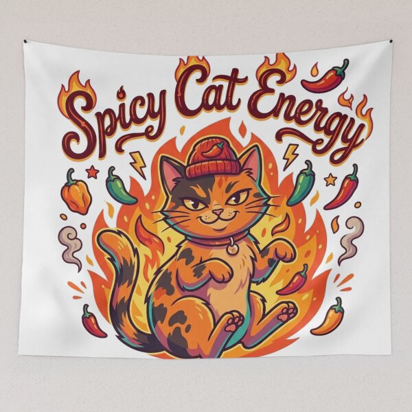 Item preview, Spicy Cat Energy – Funny Fiery Cat with Peppers Illustration designed and sold by SoftPawsAtelier.