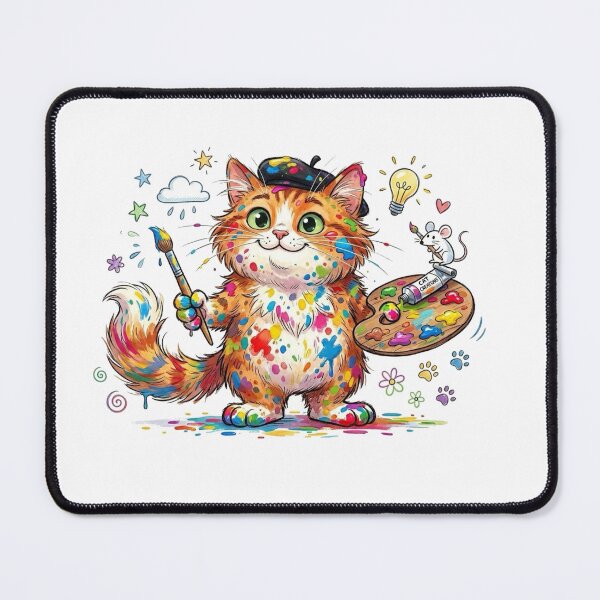 Item preview, Chaotic Artist Cat Painting – Cute Creative Cat Illustration | Colorful Funny Cat Design designed and sold by SoftPawsAtelier.