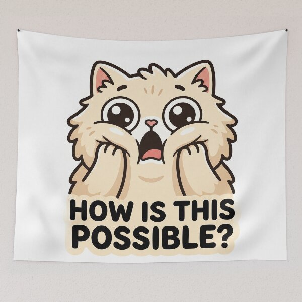 Item preview, How Is This Possible Shocked Fluffy Cat Sticker designed and sold by CrystalMineArts.