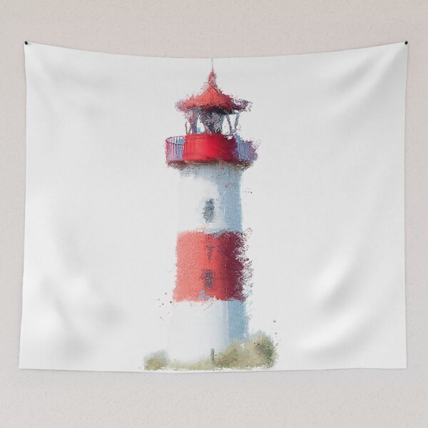 Artikelvorschau, Aquarell Rot-Weißer Leuchtturm entworfen und verkauft von WhiteBreeze.