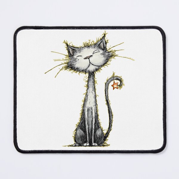 Item preview, Happy Scruffy Cat Ink Sketch Whimsical Shaggy Kitten Illustration designed and sold by DesignArtist.ia.