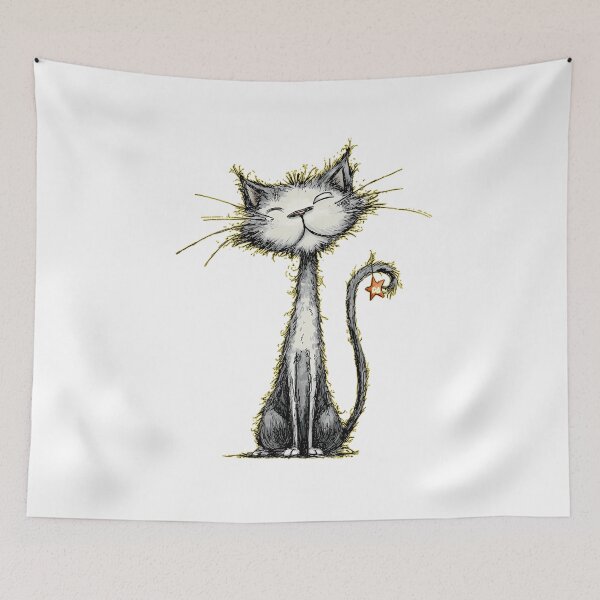 Item preview, Happy Scruffy Cat Ink Sketch Whimsical Shaggy Kitten Illustration designed and sold by DesignArtist.ia.