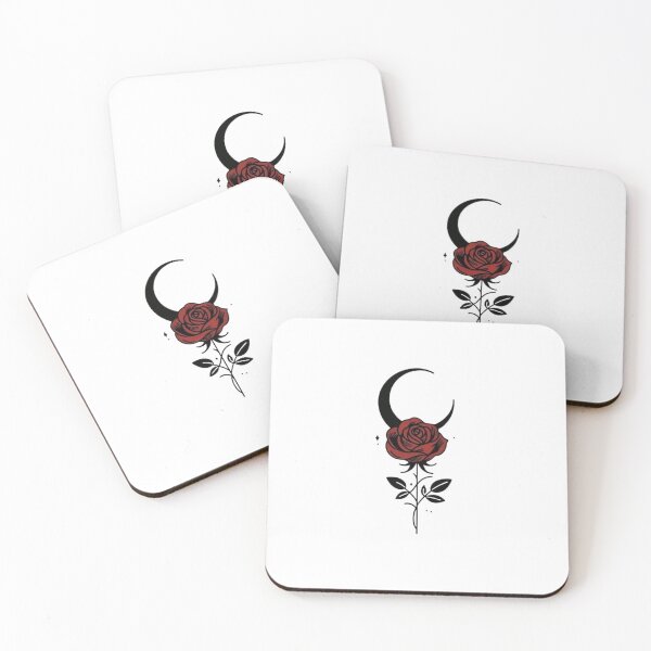 Item preview, Dark Rose with Crescent Moon Gothic Floral Moon Botanical Art Print designed and sold by Mr-MC-kitty.