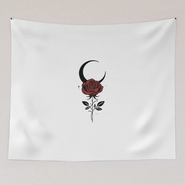 Item preview, Dark Rose with Crescent Moon Gothic Floral Moon Botanical Art Print designed and sold by Mr-MC-kitty.