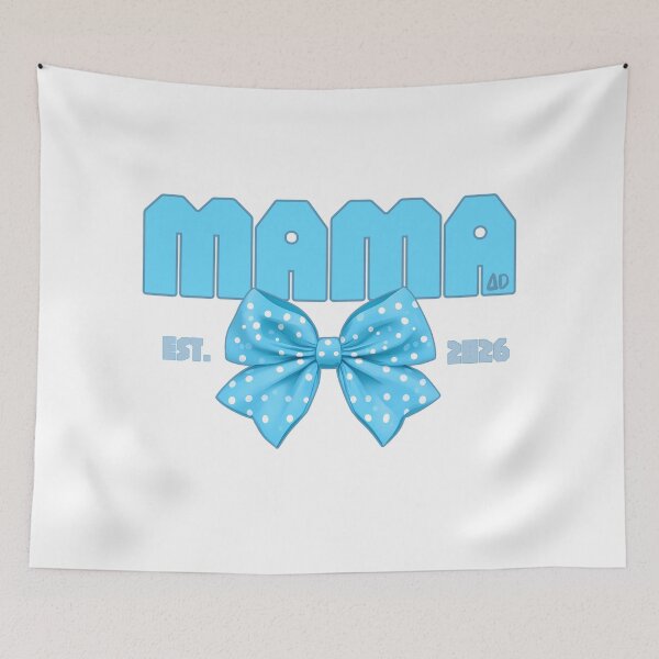Item preview, Mama Est 2026 Blue Varsity Typography with Polka Dot Bow Graphic designed and sold by DesignArtist.ia.