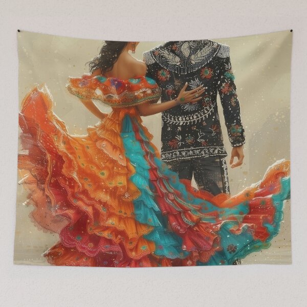 Item preview, Colorful Mexican Folk Couple designed and sold by redpoppycreates.