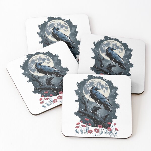 Item preview, Raven with Poppies Moon and Flowers Gothic Botanical designed and sold by fifinegceqs45.