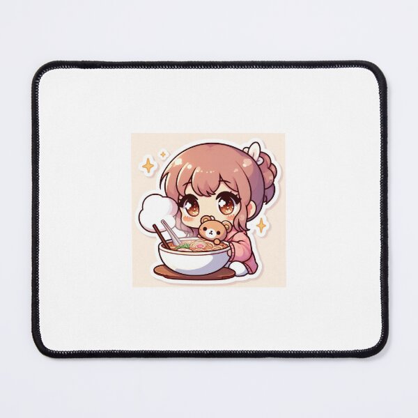 Item preview, Anime Girl Eating Ramen Teddy Bear Sticker | Kawaii Cozy Ramen Sticker designed and sold by PastelPawsArt.
