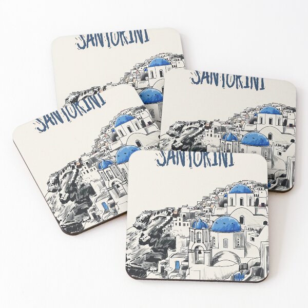 Item preview, Santorini Greece Travel Poster Blue Dome Mediterranean Wall Art designed and sold by NarjaShop.