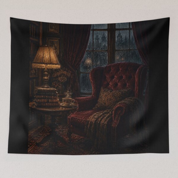Item preview, Dark Academia Cozy Reading Nook – Atmospheric Rainy Window Velvet Art | Book Lover Aesthetic Gift designed and sold by irfanshikh.