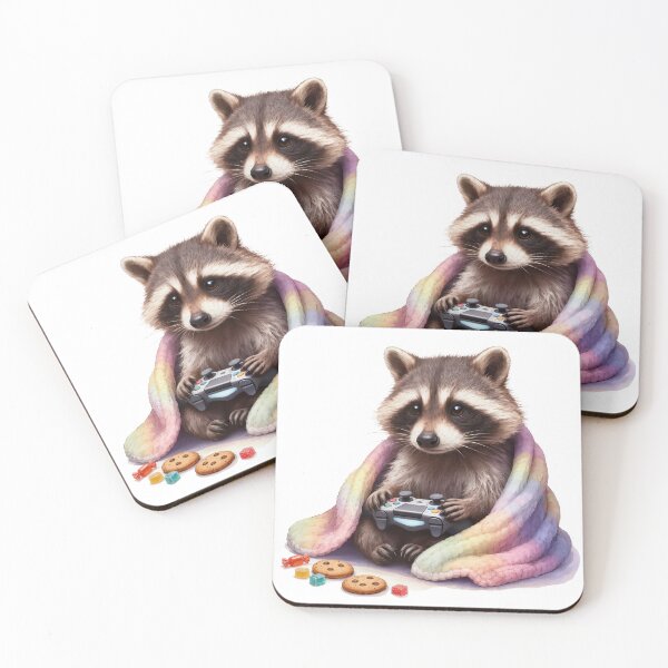Item preview, Cozy Gamer Raccoon Wrapped In A Pastel Blanket designed and sold by MoonFoxDesign.