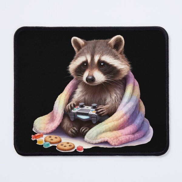 Item preview, Mapache gamer acogedor envuelto en una manta de colores pastel. designed and sold by MoonFoxDesign.