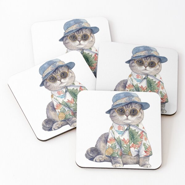 Item preview, Tropical Vacation Watercolor Cat designed and sold by Lilyco design studio.