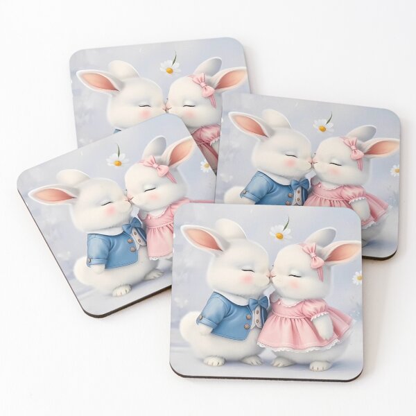 Item preview, Sweet Bunny Kiss - Adorable Romantic Rabbit Couple in Blue and Pink designed and sold by lovelistivkaa.