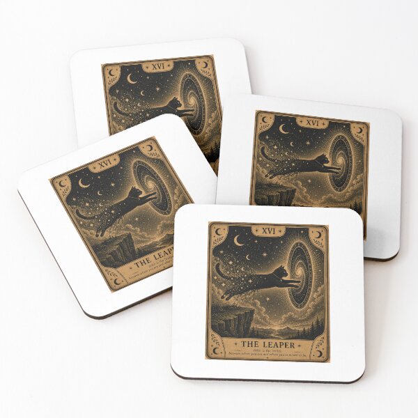 Item preview, The Leaper Black Cat Tarot Card Celestial Portal Fantasy Art designed and sold by LovelyCatGalaxy.