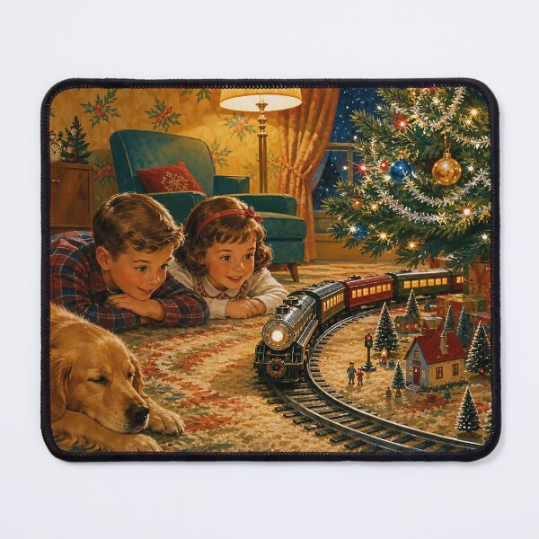 Item preview, Children Playing With a Toy Train at Christmas 1950s? ? ✨ designed and sold by acceleratorhams.