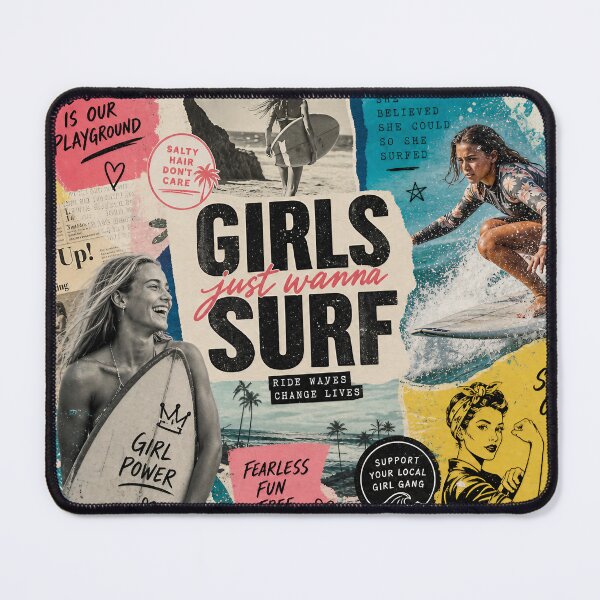 Item preview, GIRL SURF COLLAGE — Vibrant Surfing Poster (Vintage + Modern) designed and sold by Jandedan.