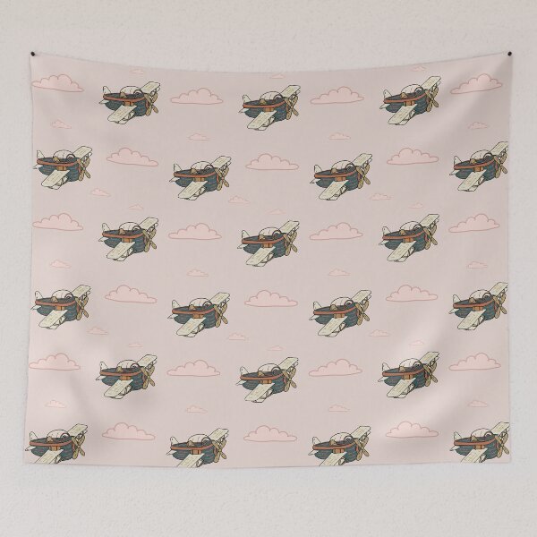 Item preview, Vintage Steampunk Biplane Pattern - Cute Cartoon Aviation Illustration designed and sold by Potattoo.