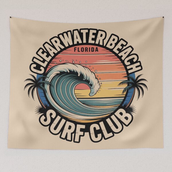 Item preview, Clearwater Beach Florida Surf Club Retro T-Shirt & Sticker Design designed and sold by Timeless Design.