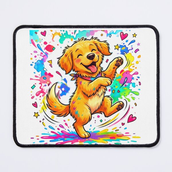 Item preview, Happy Golden Retriever Puppy Rainbow Paint Splash Cartoon Art designed and sold by ExploreAura Studio.