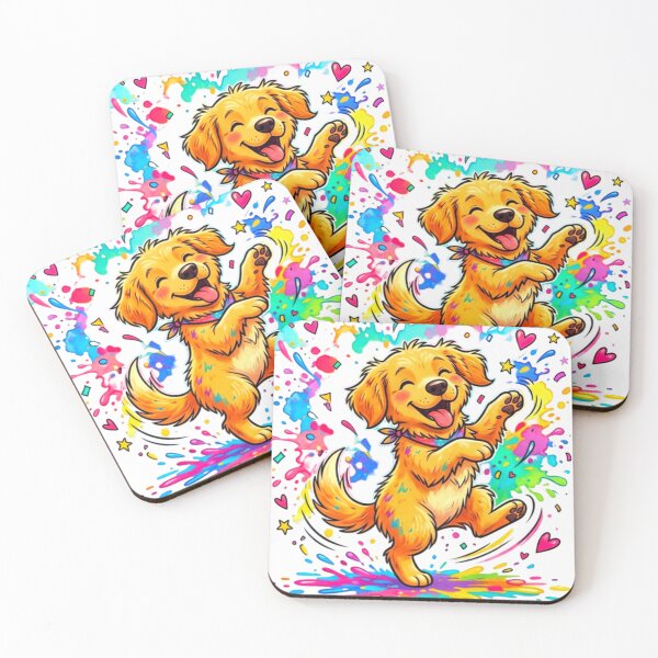 Item preview, Happy Golden Retriever Puppy Rainbow Paint Splash Cartoon Art designed and sold by ExploreAura Studio.