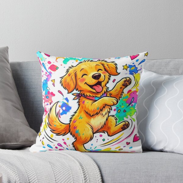 Item preview, Happy Golden Retriever Puppy Rainbow Paint Splash Cartoon Art designed and sold by ExploreAura Studio.
