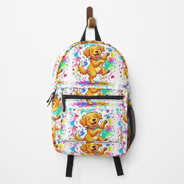 Item preview, Happy Golden Retriever Puppy Rainbow Paint Splash Cartoon Art designed and sold by ExploreAura Studio.