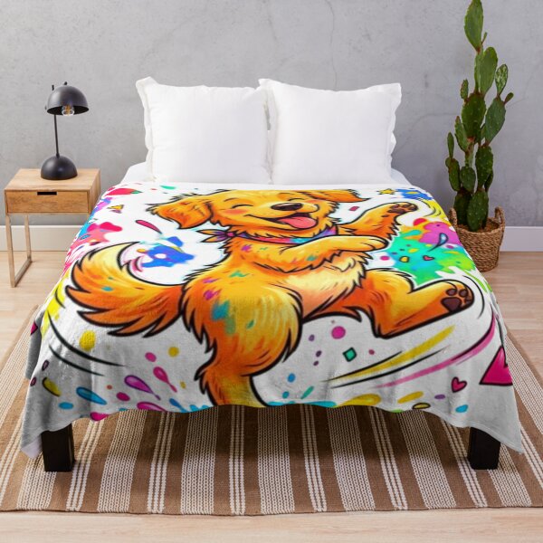Item preview, Happy Golden Retriever Puppy Rainbow Paint Splash Cartoon Art designed and sold by ExploreAura Studio.