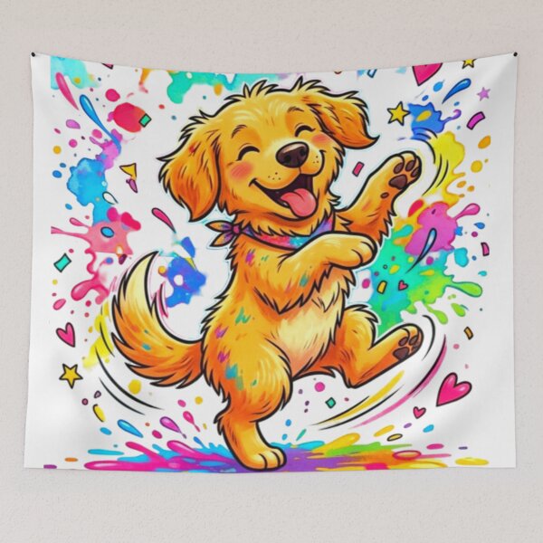 Item preview, Happy Golden Retriever Puppy Rainbow Paint Splash Cartoon Art designed and sold by ExploreAura Studio.