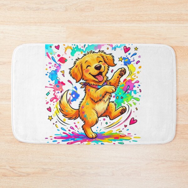 Item preview, Happy Golden Retriever Puppy Rainbow Paint Splash Cartoon Art designed and sold by ExploreAura Studio.