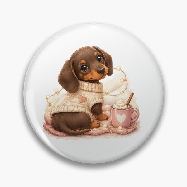 Item preview, Dachshund in a sweater with hot chocolate designed and sold by Savnyy.