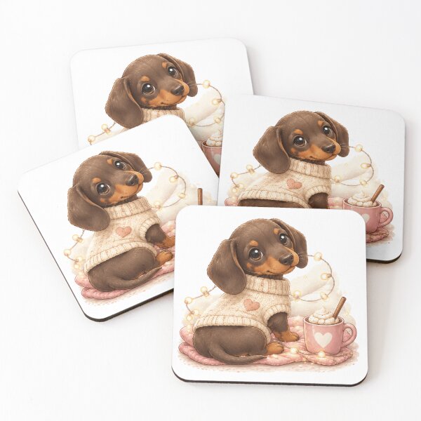 Item preview, Dachshund in a sweater with hot chocolate designed and sold by Savnyy.
