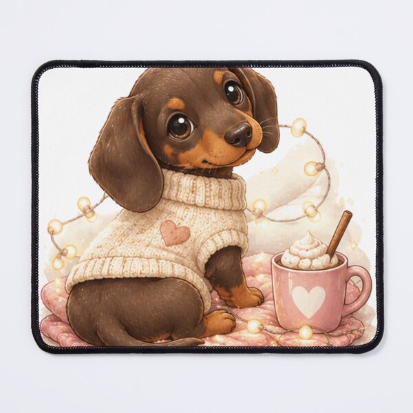 Item preview, Dachshund in a sweater with hot chocolate designed and sold by Savnyy.