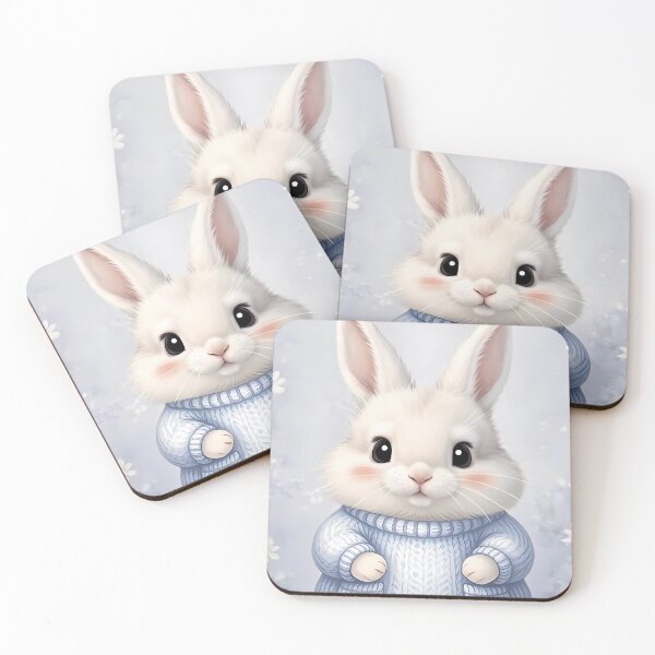 Item preview, Cute Fluffy Bunny in Blue Knitted Sweater - Cozy Winter Rabbit Art designed and sold by lovelistivkaa.