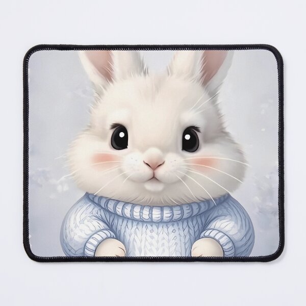 Item preview, Cute Fluffy Bunny in Blue Knitted Sweater - Cozy Winter Rabbit Art designed and sold by lovelistivkaa.