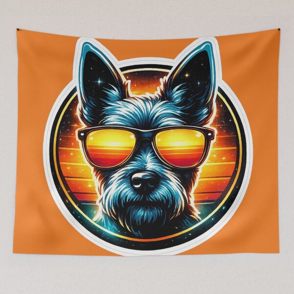 Item preview, Cool Schnauzer Retro Sunset Sticker | Neon Synthwave Dog With Sunglasses designed and sold by astersgraphics.
