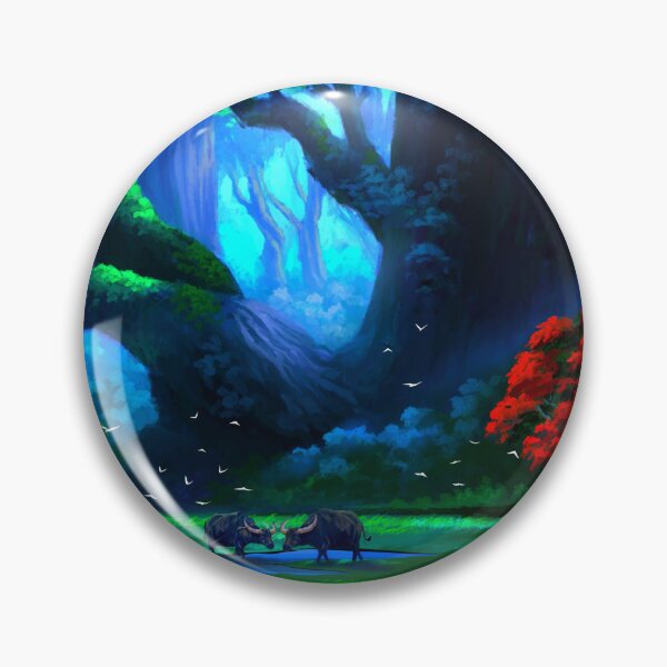 Item preview, Mystical Indian Village Forest with Water Buffaloes Digital Art designed and sold by ExploreAura Studio.