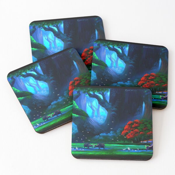 Item preview, Mystical Indian Village Forest with Water Buffaloes Digital Art designed and sold by ExploreAura Studio.