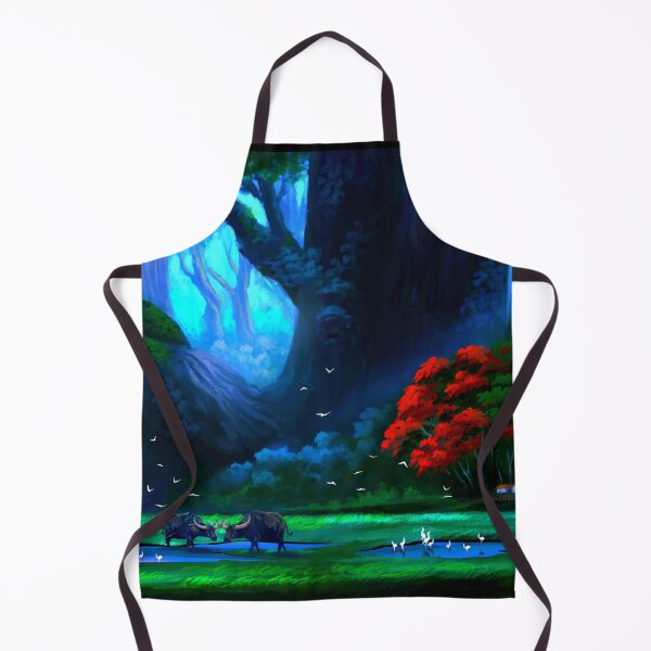 Item preview, Mystical Indian Village Forest with Water Buffaloes Digital Art designed and sold by ExploreAura Studio.