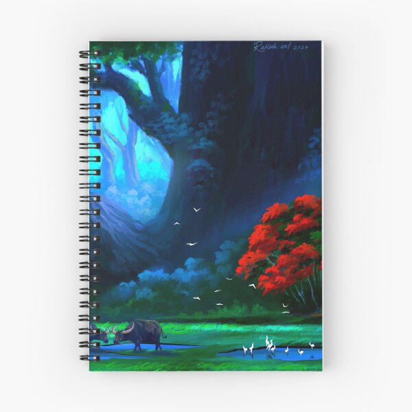 Item preview, Mystical Indian Village Forest with Water Buffaloes Digital Art designed and sold by ExploreAura Studio.