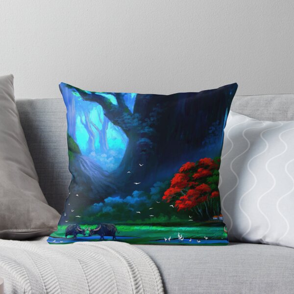 Item preview, Mystical Indian Village Forest with Water Buffaloes Digital Art designed and sold by ExploreAura Studio.