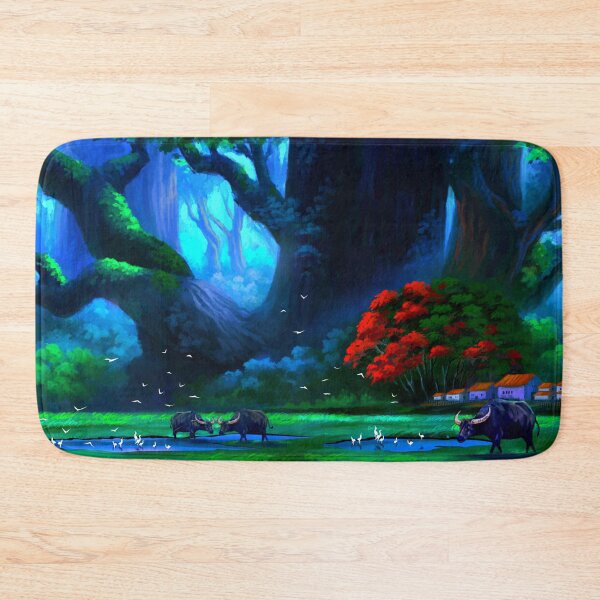 Item preview, Mystical Indian Village Forest with Water Buffaloes Digital Art designed and sold by ExploreAura Studio.