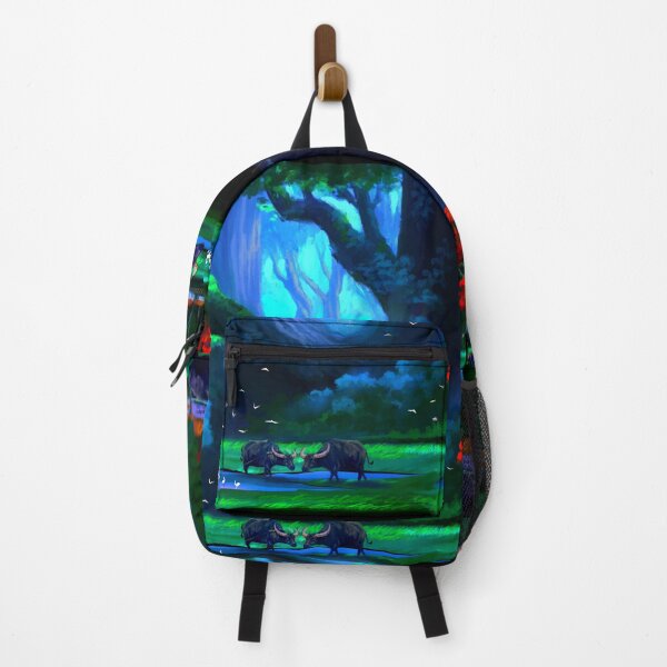 Item preview, Mystical Indian Village Forest with Water Buffaloes Digital Art designed and sold by ExploreAura Studio.