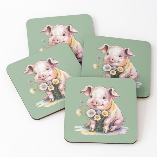 Item preview, Cute Cottagecore Pig with Wildflowers | Whimsical Farm Animal Watercolor Art designed and sold by GraceInNatureCo.